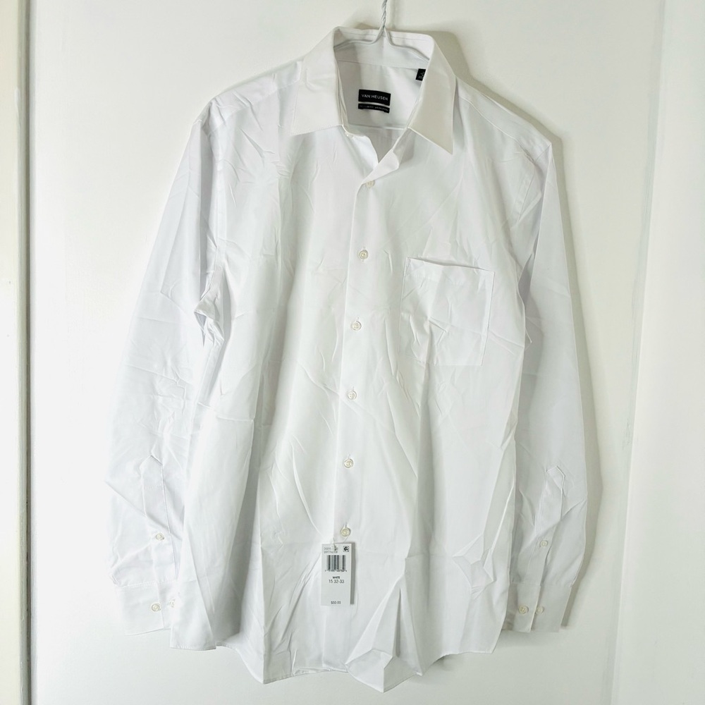 Van Heusen White Regular Fit Wrinkle Free Button Shirt NWT